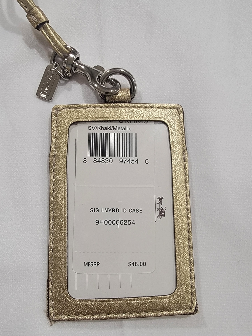 Coach Signature Card Holder Lanyard in Metallic Gold and Brown - Picture 2 of 3